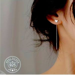 💥SALE💥Gorgeous 925 Sterling Silver Earrings. ❤️ at ear lobe with hanging chain